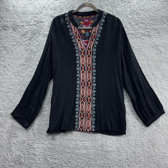 Avani‎ Women's Large Black Long Sleeve Embroidered Tunic Flowy Boho - Picture 1 of 12